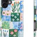 DEENAKIN for iPhone 16 Case - Wireless Charging Compatible - Dual-Layer Hard Shell & Silicone Cover - Protective Phone Case with Trendy Cute Designs for Women - Watercolor Floral Patch