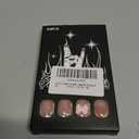 French Tip Press on Nails Short Square Fake Nails with 3D Bow Rhinestones Desings Glitter Sequins Glue on Nails Pink Full Cover Glossy Artificial Stick on Nails for Women 24 Pcs