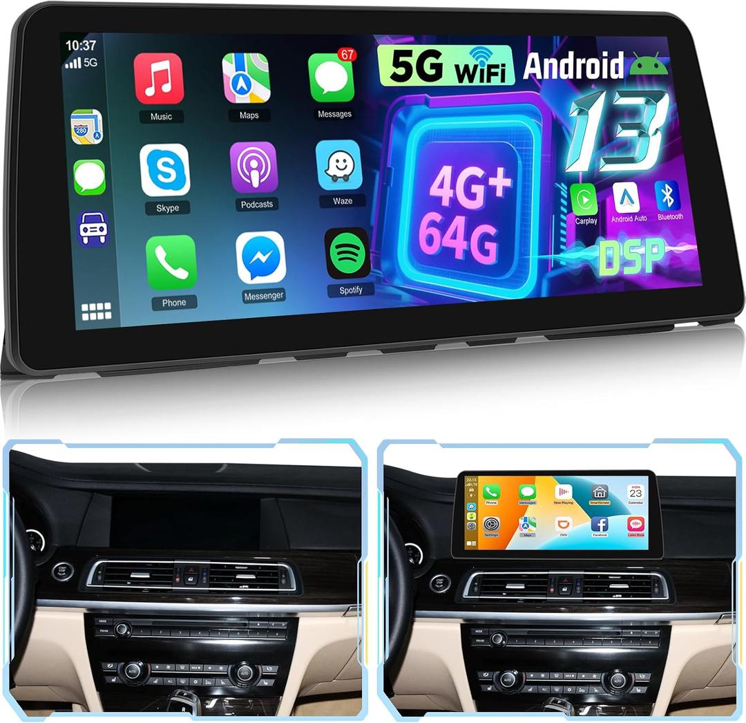 EKAT 12.3 Inch Android Car Stereo for BMW 7 Series F01/F02 with CIC (2010 2011 2012), 1920 * 720P Touchscreen Radio with Wireless Carplay & Android Auto, 32EQ DSP WiFi GPS SWC + AHD Backup Cam, 4+64G