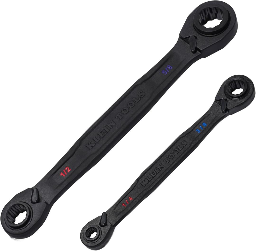 Klein Tools 68216 4-in-1 Reversible Ratcheting Box Wrench Set, Quad Wrench, SAE, 2-Piece, 1/4 to 3/4-Inch, Forged Steel, 90-Tooth