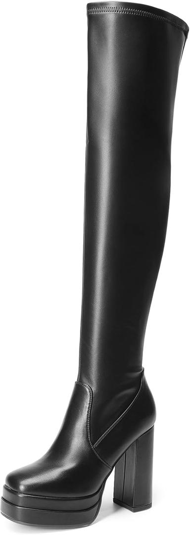 DREAM PAIRS Women's Platform Over The Knee Thigh High Boots Chunky High Heels Square Toe Long Fall Y2K Gogo Boots (7.5, Black)