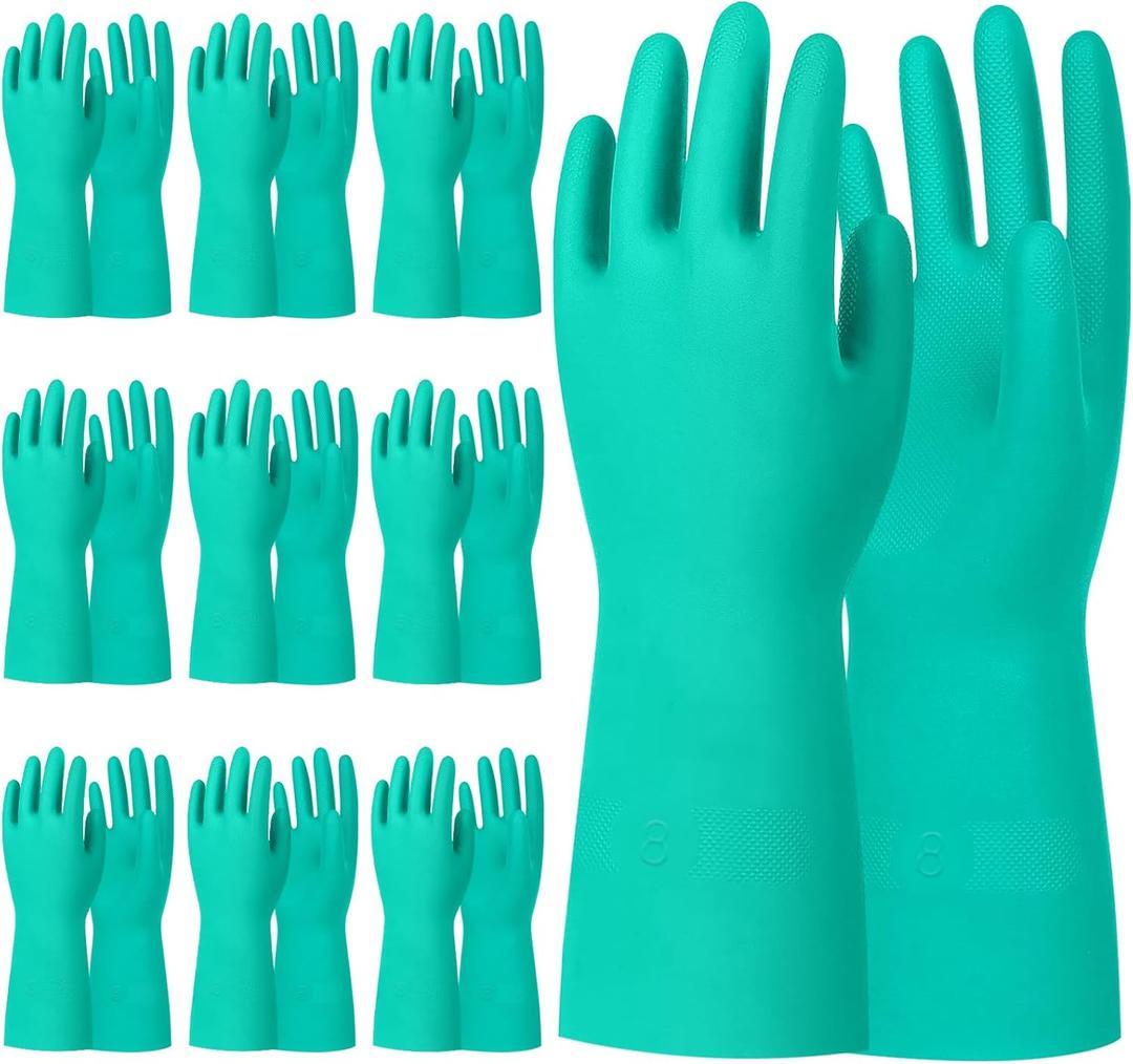 Beieverluck 10 Pairs Chemical Resistant Gloves Large Heavy Duty Rubber Work Gloves 12.6" Long Nitrile Gloves for Acid Alkali Oil Protection and Industrial Use Household, Medium