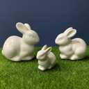 Set of Mini Ceramic Rabbit Figurines, Porcelain Easter Bunny Decorations for Home, Tabletop Ornament, Tea Ceremony Pet (3-White)