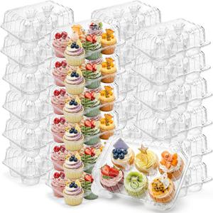 Coloch 40 Pack Clear Cupcake Container, 6 Count Plastic Cupcake Box with Lid Disposable 6 Cavity Muffin Holder BPA Free Bakery Carrying Box for Standard Sized Cupcakes