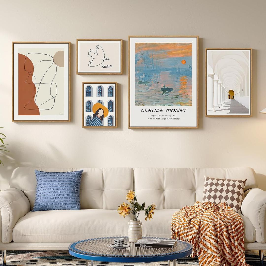 Large Framed Abstract Modern Minimalist Canvas Wall Art, Set of 5 Gallery prints, Contemporary paintings, Living room, Bedroom, Hallway, Home office decor, 20"x28"x1Pc+12"x16"x2Pcs+16"x24"x1Pc+24"x32"x1Pc
