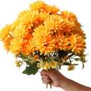 6 Pack Outdoor Indoor Artificial Fake Marigold Flowers Bouquet, 30pcs Fall Orange Yellow Fake Silk Marigold Flowers, Look Real Autumn Mums Plants for Vase Pot Front Porch Wedding Halloween Cemetery
