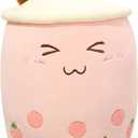 Cute Stuffed Boba Plush Bubble Tea Plushie Pillow Milk Cup Food Plush, Soft Kawaii Hugging Toys Gifts for Kids(Pink, 9.4 inch)