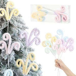 Pastel Candy Christmas Picks Decoration, 5pcs 15 Glittery Macaroon Woolen Candy Curly Picks for Christmas Party Xmas Tree Decoration Pastel Curly Sticks Vase Filler Indoor Home Decor
