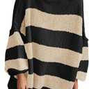 Saodimallsu Womens Oversized Striped Sweater Mock Neck Chunky Knit Lantern Long Sleeve Fall Trendy Tunic Sweaters Top (Large, Black)