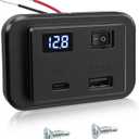 12V RV USB Outlet Wall Mount Panel with Voltmeter- USB C Car Charger QC3.0 Fast Charging Socket ON/OFF Switch for Marine Bus ATV