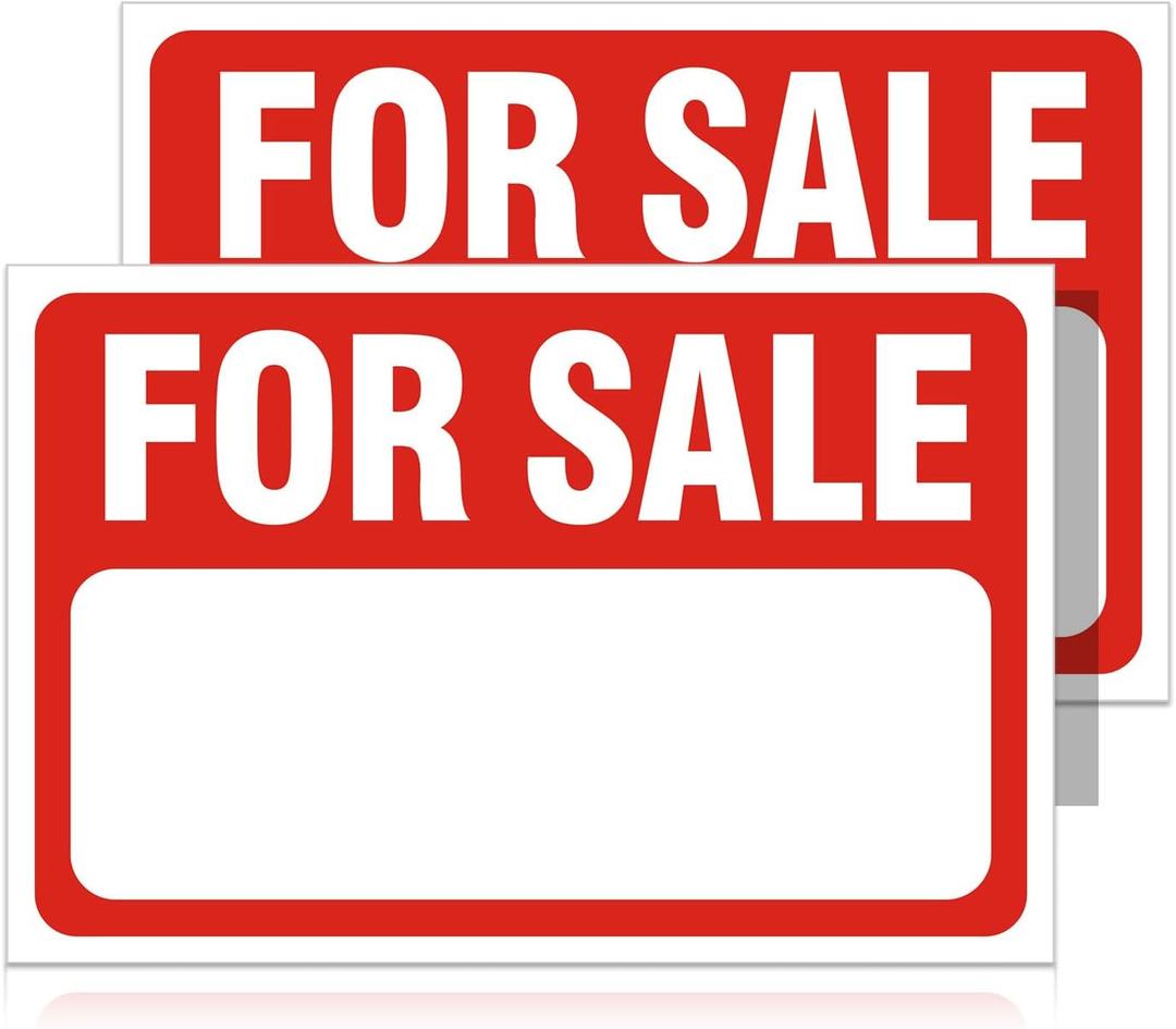 2 Pack For Sale Sign Stickers,12" x 8" Sale Sign for Car and Vehicles, Self-Adhesive Vinyl Decal for House,Home,Boats,Large Space for Handwriting Red