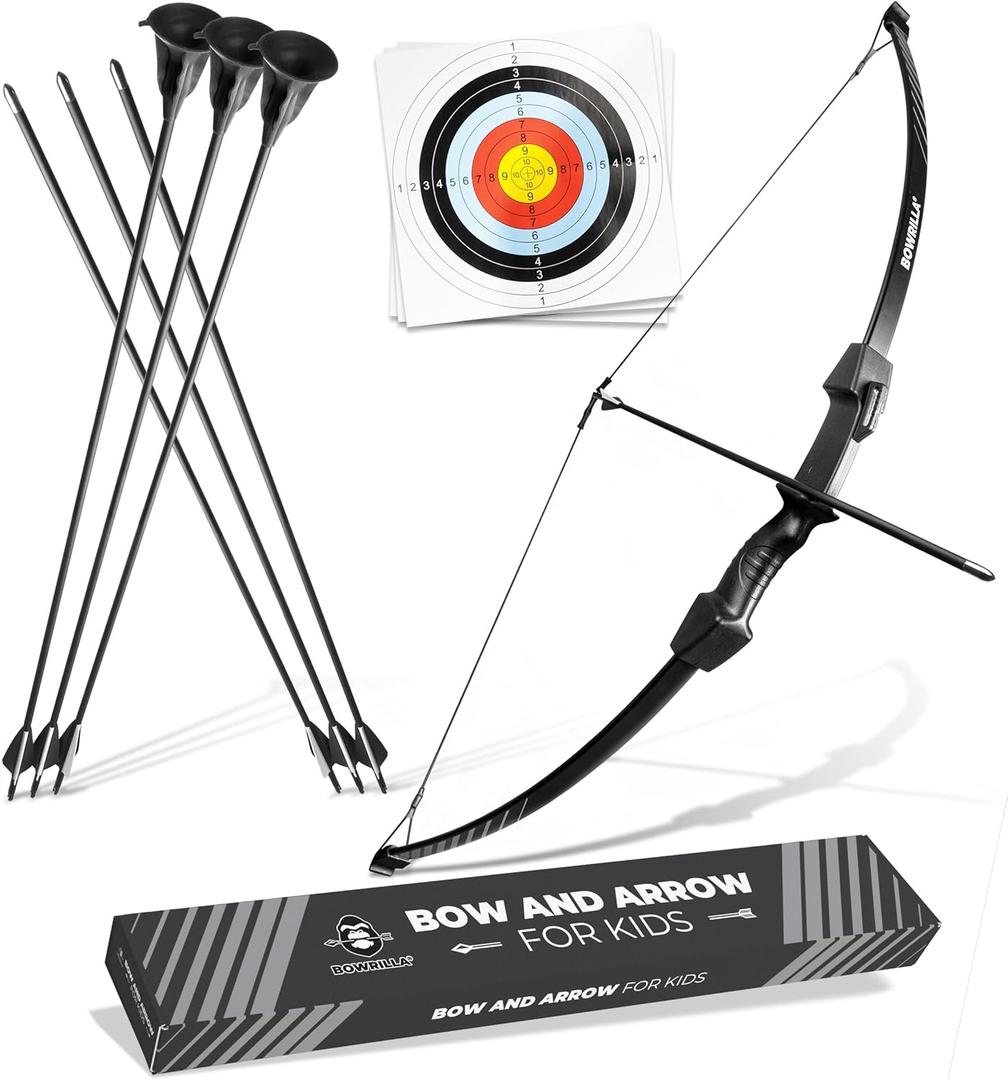 BOWRILLA Bow and Arrow for Kids | Beginners Archery Set with 6 Arrows, Ideal for Kids & Teens 8 to 15 Years | 3-Piece Take-Down Recurve Youth Bow and Arrow Set, Perfect for Left & Right Handers