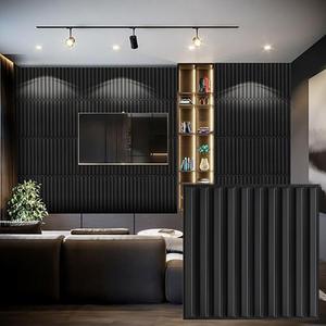 Heikki 30 Pack 3D Wall Panel for Interior Wall Dcor, PVC Flower Textured Wall Panels for Living Room Bedroom Hotel Office, 11.8"x11.8", Double-Sided Tape (Black-XHT)