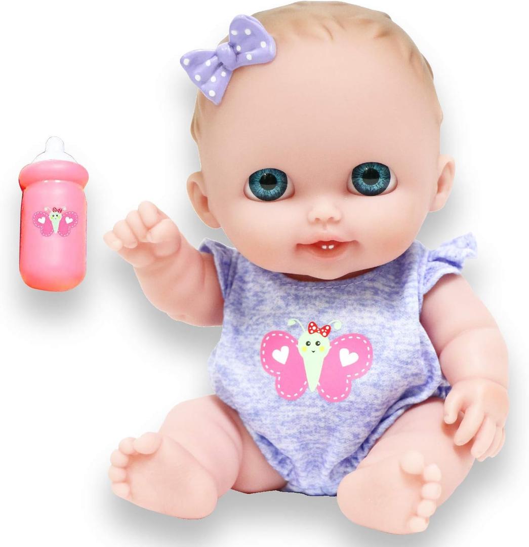 Lil Cutesies 8.5" All Vinyl Baby Doll | Posable and Washable | Removable Outfit | Lulu- Blue Eyes | JC Toys |Ages 2+