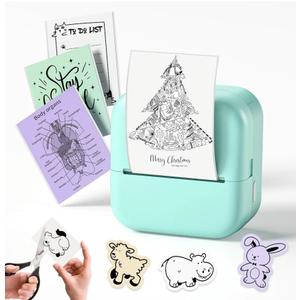 Sticker Printer, Print Pods Mini Printer, Thermal Inkless Sticker Maker Machine with 1 Roll Paper, Versatile App with 2000 Icons and 300 Templates, Impresora Portátil for Notes, Journal, DIY, Green