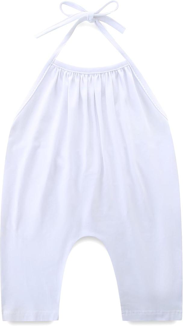 Girls Lace Up Slouch Jumpsuit Casual Sleeveless Romper Kids Strap Overalls With Side Pockets 4-5T (White)