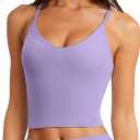 LASLULU Womens Adjustable Spaghetti Strap Sports Bra V Neck Wireless Padded Yoga Bra Camisole Workout Crop Tops (Purple, XL)