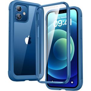 Diaclara Designed for iPhone 12 Mini Case, Full Body Rugged with Built-in Touch Sensitive Anti-Scratch Screen Protector, Soft TPU Bumper Case for iPhone 12 Mini 5.4" (Blue and Clear)