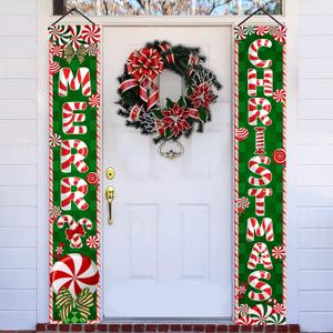 2 x Peppermint Christmas 71" x 12" Merry Christmas Porch Banner, Candy Welcome Sign, Indoor Outdoor Holiday Decorations