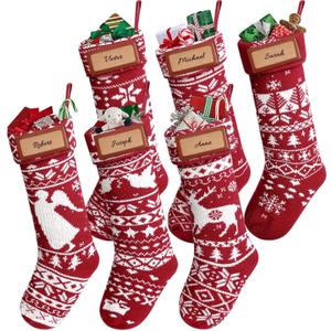 6 Pack Personalized Christmas Stockings Bulk, Large 18" Knit Custom Hanging Stockings - Family Stockings Decor for Holiday Christmas Tree Decoration