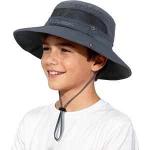 Kids Sun Hat UPF 50+ Sun Protective Bucket Hat for Kids Boys Girls Wide Brim Summer Beach Fishing Safari Adjustable Hat (Black)