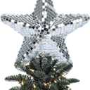 Disco Star Christmas Tree Topper Disco Mirror Star 3D Hollow Sliver Tree Topper - Xmas Tree Decoration for Indoor Office Christmas & New Year 70s Holiday