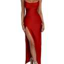 Memoriesea Women's Sexy Spaghetti Strap Bodycon Cowl Neck Party Cocktail Maxi Dress Red, Medium