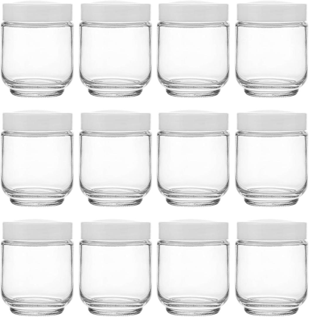 Hedume 12 Pack 6oz Clear Glass Jars with White Lids for Spices, Party Favors, Jams etc.
