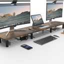 WEGASTU Dual Monitor Stand - 43.7 inch Extra Long Wide TV Stand - Wood & Steel Leg Desktop Riser - Desk Organization - Home Office (Vintage)