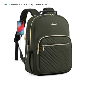 LOVEVOOK Laptop Backpack Purse for Women, Work Business Travel Computer Bags, College Nurse Backpack for Womens, Quilted Casual Daypack with USB Port, Fit 15.6 Inch Laptop, Army Green