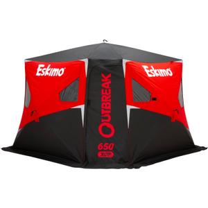 Eskimo Outbreak 650XDP, Pop-Up Portable Ice Fishing Shelter, No-Trip Door, 5-7 Person, Red/Black, 50650