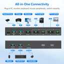 DisplayPort USB 3.0 KVM Switch 1 Monitor 2 Computers 8K@60Hz 4K@144Hz KVM Switcher 2 in 1 Out with 4 USB-A, 2 USB-C, Wired Controller for Laptop, Desktop