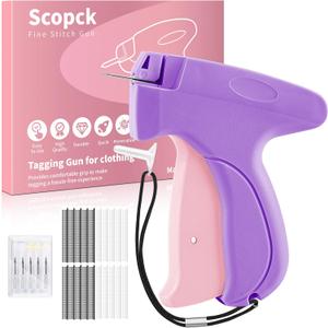 Stitch Gun for Clothes - Handheld Stitch Gun Quick Clothing Fixer - Mini Sewing Kit Micro Tagging Gun - Includes 6 Needle, 1000 Black Fasteners & 1000 White Fasteners (Purple)