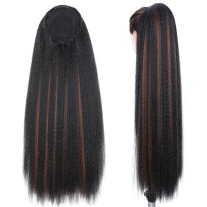 WIGNEE 28 Inches Kinky Straight Ponytail Extension Synthetic Drawstring Ponytail For Black Women Yaki Pony Tails Hair Extensions (28 Inches, 1B/30 Highlights)