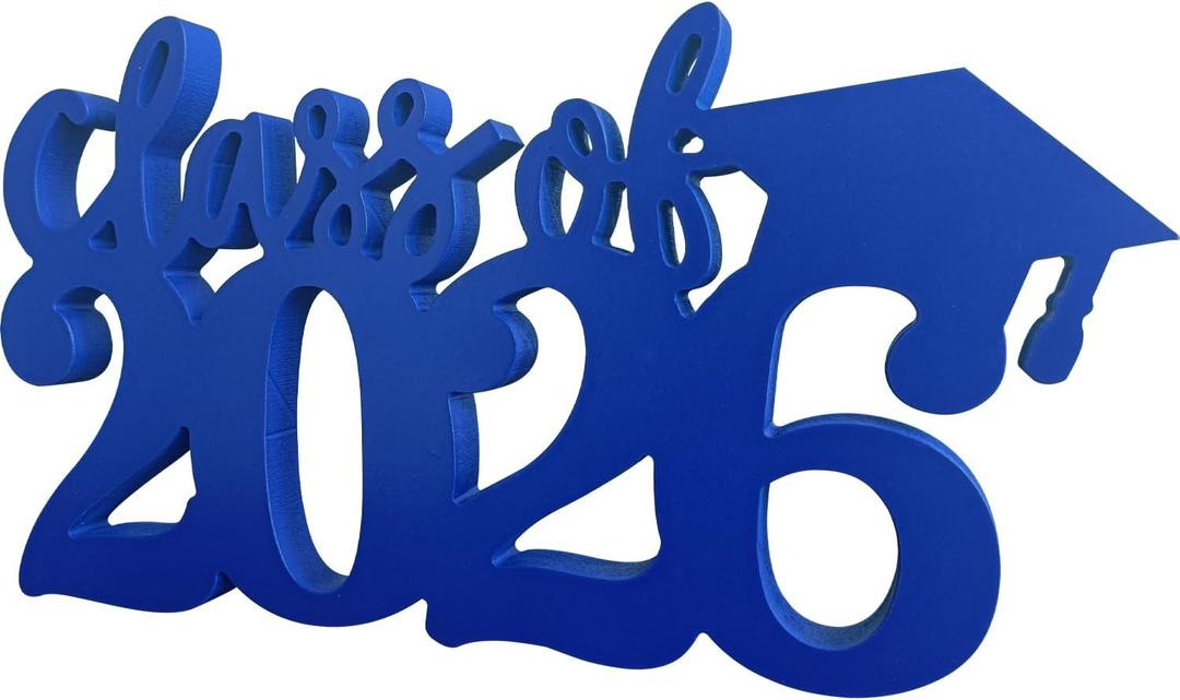 Graduation Decorations 2026 Wooden Centerpieces, 13x7.1inch Double Sided Hollow Design Class of 2026 Graduation Party Table Decorations Congrats Grad Party Table Decor (Blue)