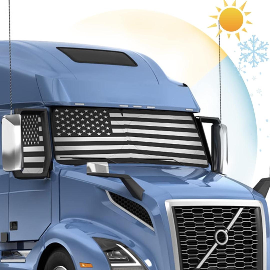 Semi Truck Sun Shade for Windshield and Side Window Retractable Sunshade Blocker Sun Rays | Keep Warm in Winter | New Material Effective for Big Rig Truck, RV Accessories
