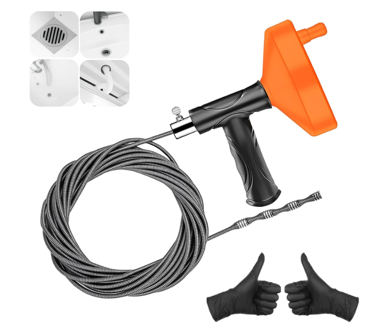 33 Feet Drain Snake Auger, Plumbing Snake Drain Hair Clog Removal Tool, Sink Unclogger Drain, Heavy Duty Toilet Snake Auger, Cleaner Tool for Bathroom Kitchen Tub Shower Drain Clog Remover with Gloves