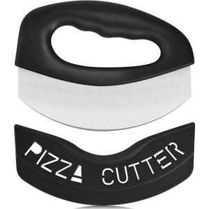 Urbanstrive Heavy Duty Stainless Steel Pizza Cutter with Cover, Super Sharp Blade Pizza Knife Pizza Cutter Rocker, Perfect Kitchen Gadgets for Pizza Cutting Home Essentials (Black)