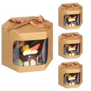 ISKYBOB 24PCS Individual Bakery Boxes with Window, Hexagon Single Cake Box 4.7 x 4In Kraft Paper Small Gift Boxes Packaging Wedding Bridal Favor Boxes for Treat, Candles, Mug, Pastries (Brown)