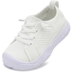 LeIsfIt Toddler Shoes Boys Girls Barefoot Shoes Kids Breathable Sneakers Tennis Shoes Slip on Shoes White Size 5