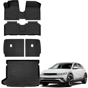 Auxko All Weather Floor Mats Cargo Mat with Backrest Mat for Hyundai Ioniq 5 (Unmovable Center Console, Not for Limited) 2022-2024 TPE Liners Accessories Guard Odorless Anti-Slip Floor Trunk Liners