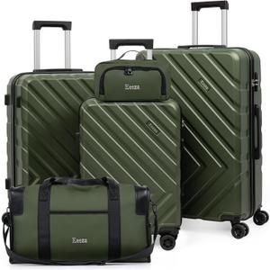Luggage Sets,5 Piece (20"/24"/28"/DB/TB) Green | Removable wheels,Spinner Wheels dimensions 22x14x9 inches, airline compliant,combination lock