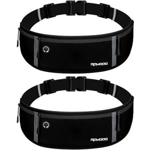 Fanny Packs for Women Men, Running Belt Waist Bag, Large Capacity Phone Holder for Running Workout Waterproof Adjustable Running Waist Pack for iPhone 15 14 13 12 Samsung LG Pure Black (2 Pack)