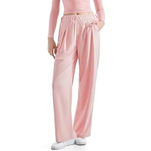 SUUKSESS Women Wide Leg Pants Elastic High Waisted Work Pants Flowy Palazzo Pants (Pink, M)