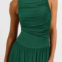 Newshows Women 2025 Summer Maxi Dresses Vacation Ruched Boat Neck Tank Flowy Elegant Party Long Formal Dress Pockets (Green, S)