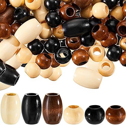 WILLBOND 130 Pieces Macrame Wooden Beads Loose Beads with 10 mm Large Hole for Macrame Making Kits Supplies Jewelry Making Hair DIY Craft Handmade Decor(Wood Color,Classic)