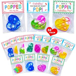 BAOXUE 32 Pack Valentines Day Cards For Kids School, Pop It Valentines Cards For Kids, Classroom Bulk Gifts with Keychains Cards, Perfect for School Party Favors Class Exchanges