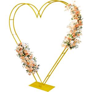 7FT Metal Heart Arch Double Heart Shaped Balloon Stand Wedding Arch for Proposal Ceremony Valentine's Day Birthday Party Baby Shower Decoration (Gold)