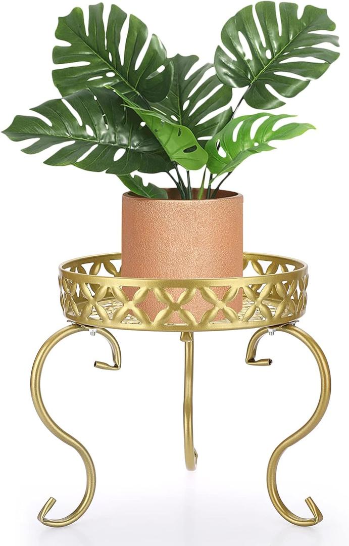OwnMy Metal Round Plant Stand Indoor Outdoor Flower Pot Holder, Heavy Duty Iron Plant Stand Display Potted Rack for Home, Garden, Patio, Golden Color