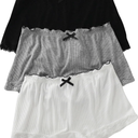 SweatyRocks Women's 3 Pack Pajama Shorts Lettuce Trim Lace underwear Lounge Shorts, Large
